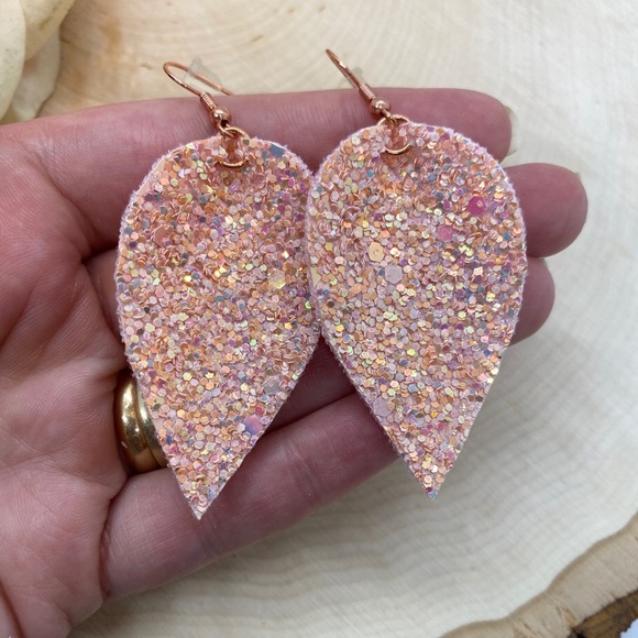 Rose Gold ✨ Glitter Drop Earrings - Picture 2 of 2